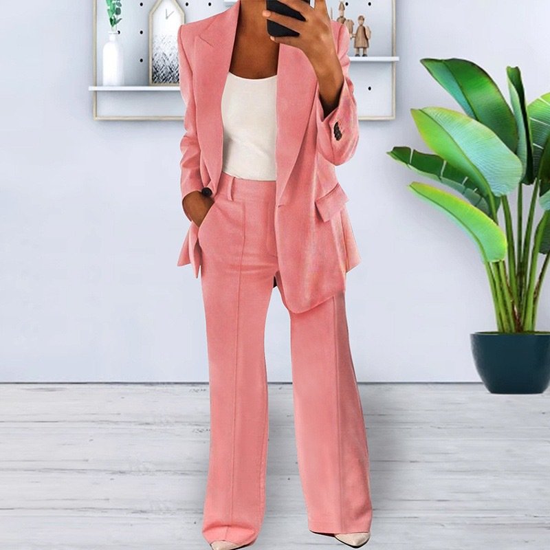 Damen Unifarben Nahtverarbeitung Zweiteiliges Set Täglich Langarm Lässig Frühling/Herbst Mantel mit Hosen Matching Set