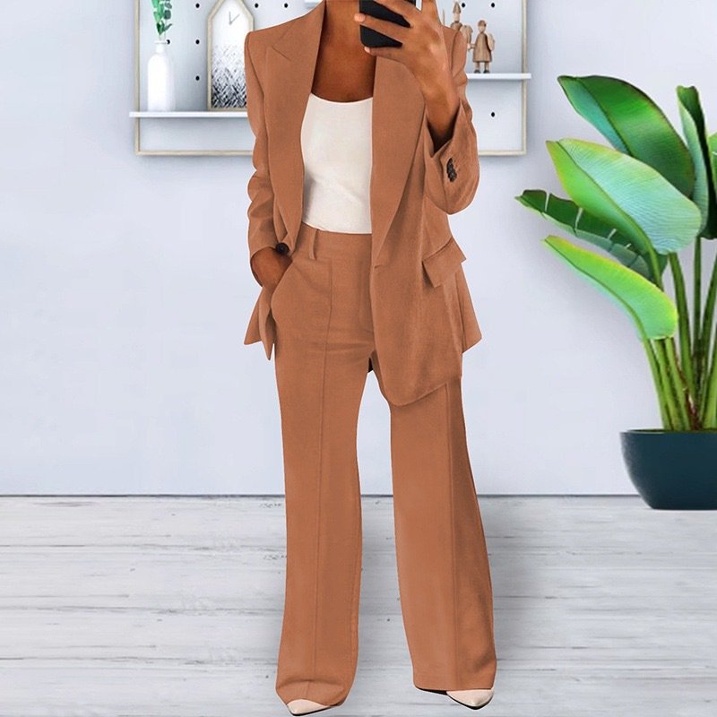 Damen Unifarben Nahtverarbeitung Zweiteiliges Set Täglich Langarm Lässig Frühling/Herbst Mantel mit Hosen Matching Set