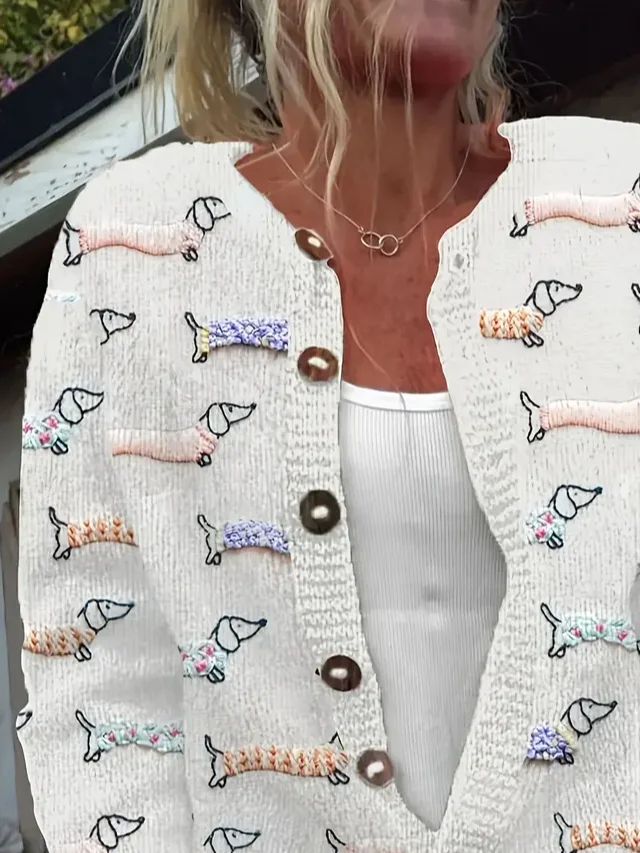 Damen Gestrickt Tier Langarm Bequem Retro Strickjacke