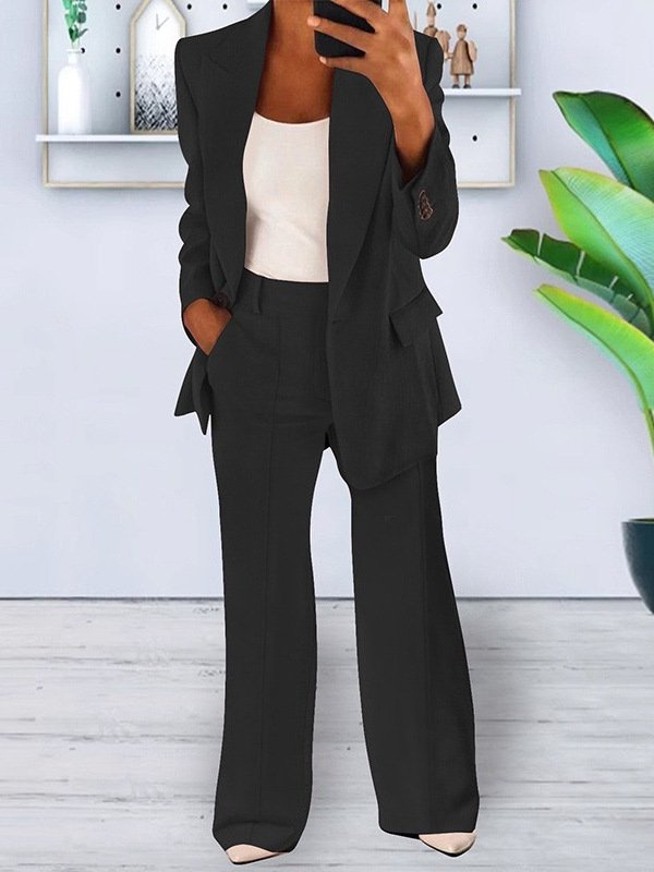 Damen Unifarben Nahtverarbeitung Zweiteiliges Set Täglich Langarm Lässig Frühling/Herbst Mantel mit Hosen Matching Set