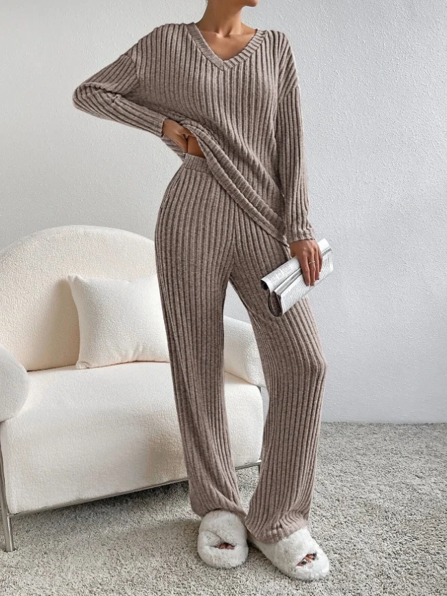 Damen Unifarben Geprägt Zweiteiliges Set Täglich Langarm Lässig Frühling/Herbst Bluse mit Hose Matching Set