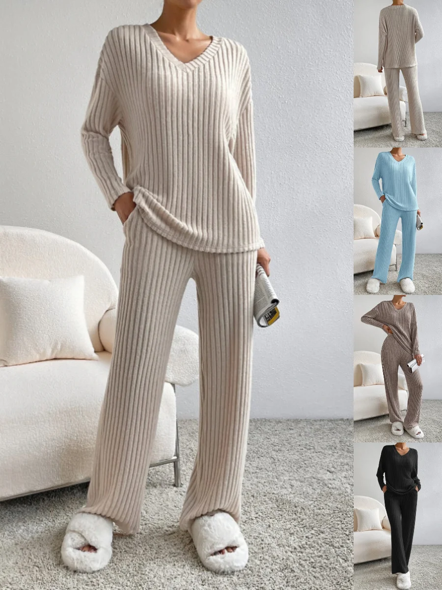 Damen Unifarben Geprägt Zweiteiliges Set Täglich Langarm Lässig Frühling/Herbst Bluse mit Hose Matching Set