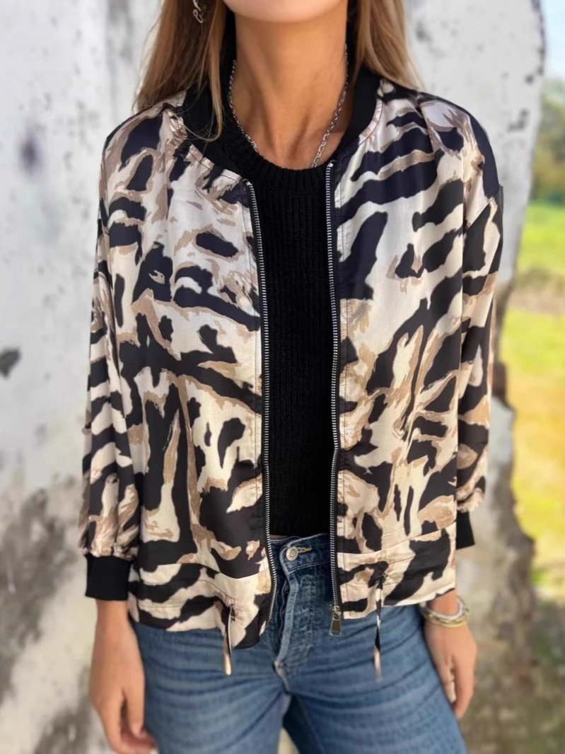 Damen Frühling/Herbst Oberbekleidung Retro Print Leopard Langarm Stehkragen Jacke