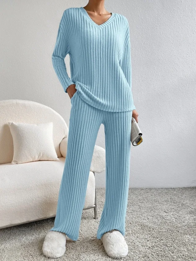 Damen Unifarben Geprägt Zweiteiliges Set Täglich Langarm Lässig Frühling/Herbst Bluse mit Hose Matching Set