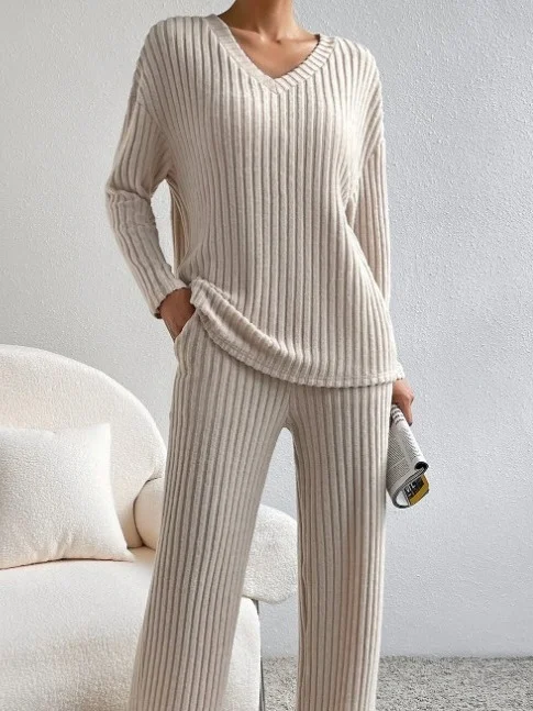 Damen Unifarben Geprägt Zweiteiliges Set Täglich Langarm Lässig Frühling/Herbst Bluse mit Hose Matching Set