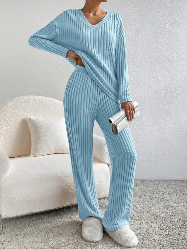 Damen Unifarben Geprägt Zweiteiliges Set Täglich Langarm Lässig Frühling/Herbst Bluse mit Hose Matching Set