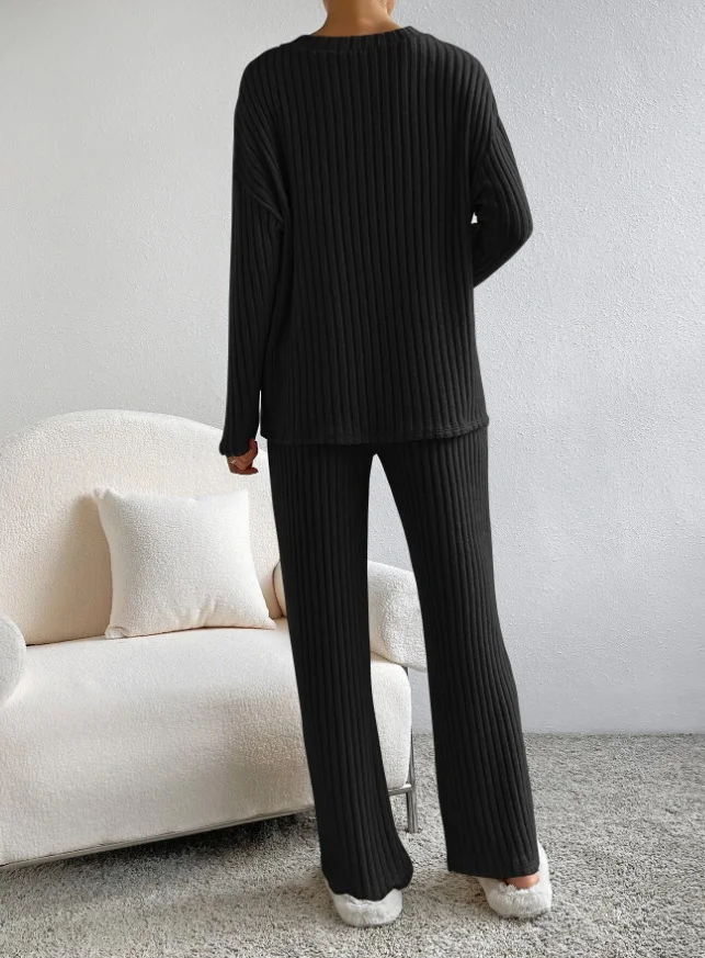 Damen Unifarben Geprägt Zweiteiliges Set Täglich Langarm Lässig Frühling/Herbst Bluse mit Hose Matching Set