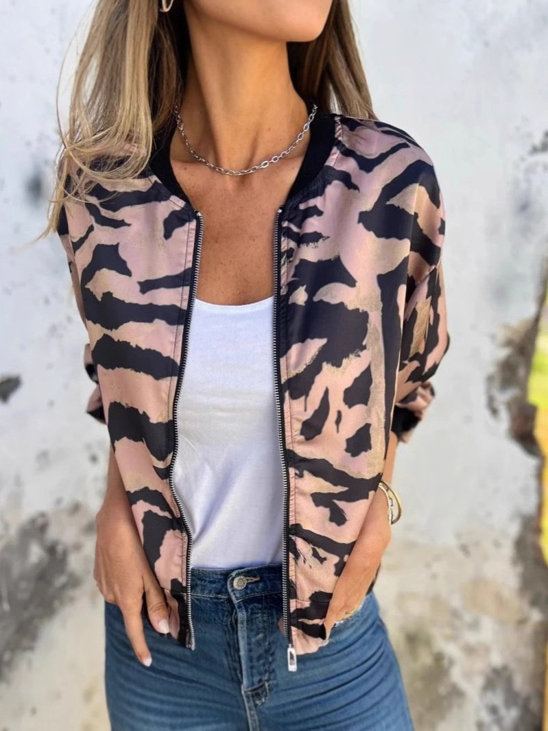 Damen Frühling/Herbst Oberbekleidung Retro Print Leopard Langarm Stehkragen Jacke