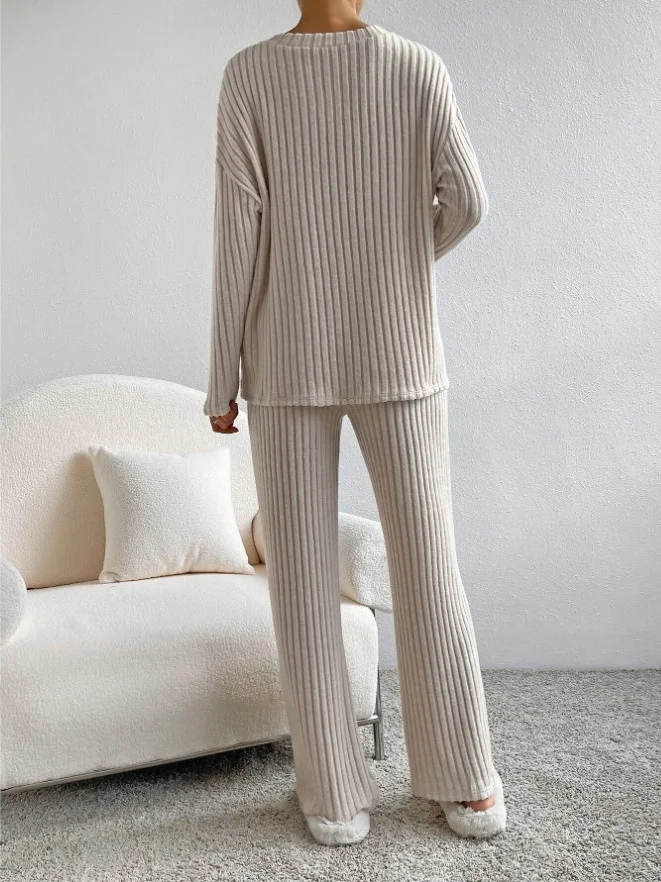 Damen Unifarben Geprägt Zweiteiliges Set Täglich Langarm Lässig Frühling/Herbst Bluse mit Hose Matching Set