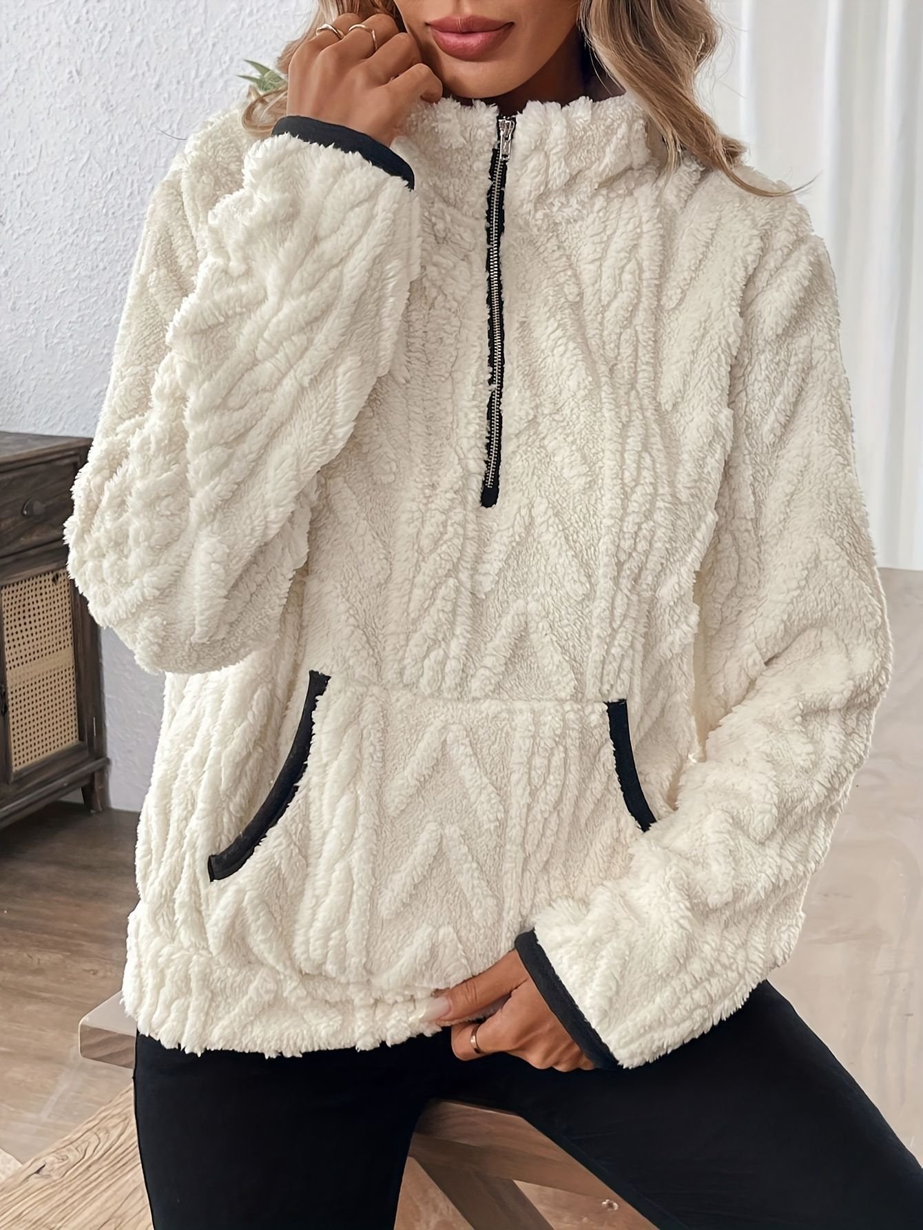 Lässig V-Ausschnitt Unifarben Sweatshirt