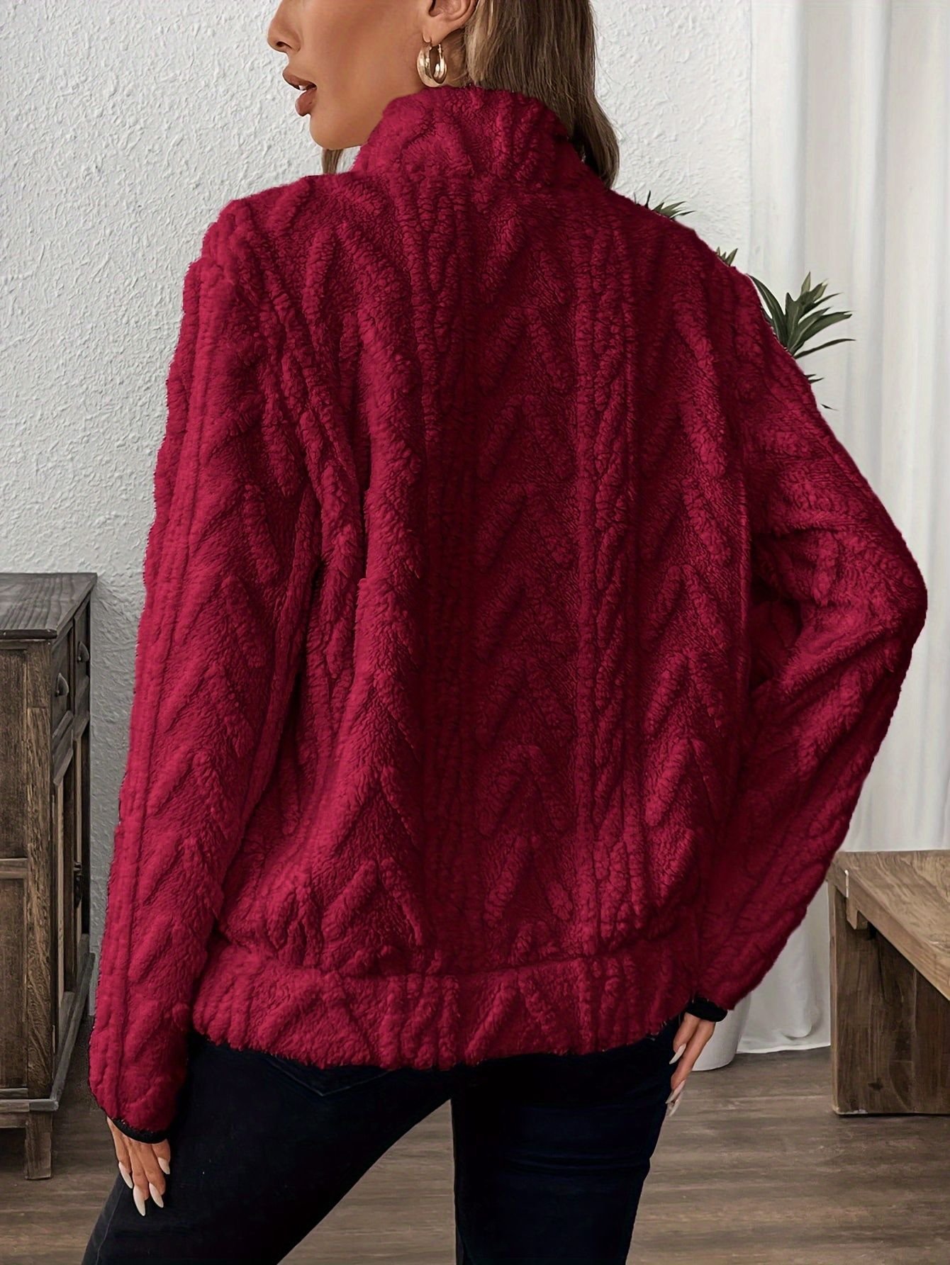 Lässig V-Ausschnitt Unifarben Sweatshirt