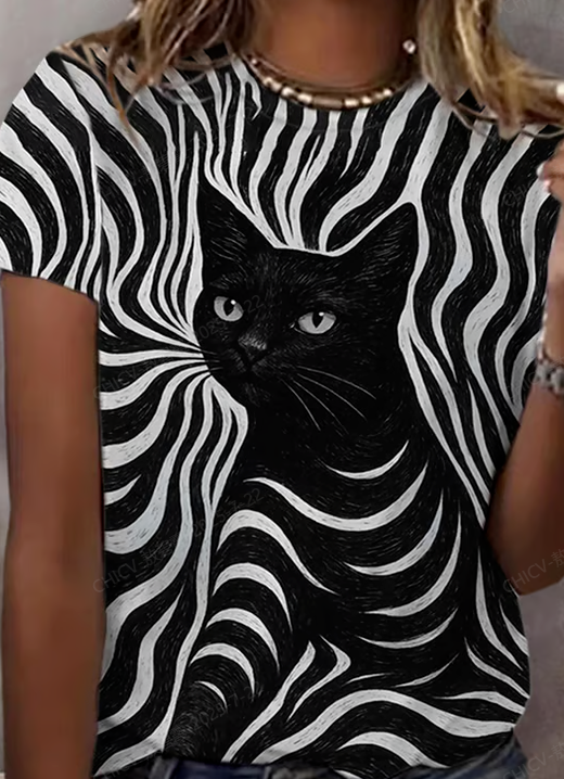 Einfach Katze Rundhals Kurzarm T-Shirt