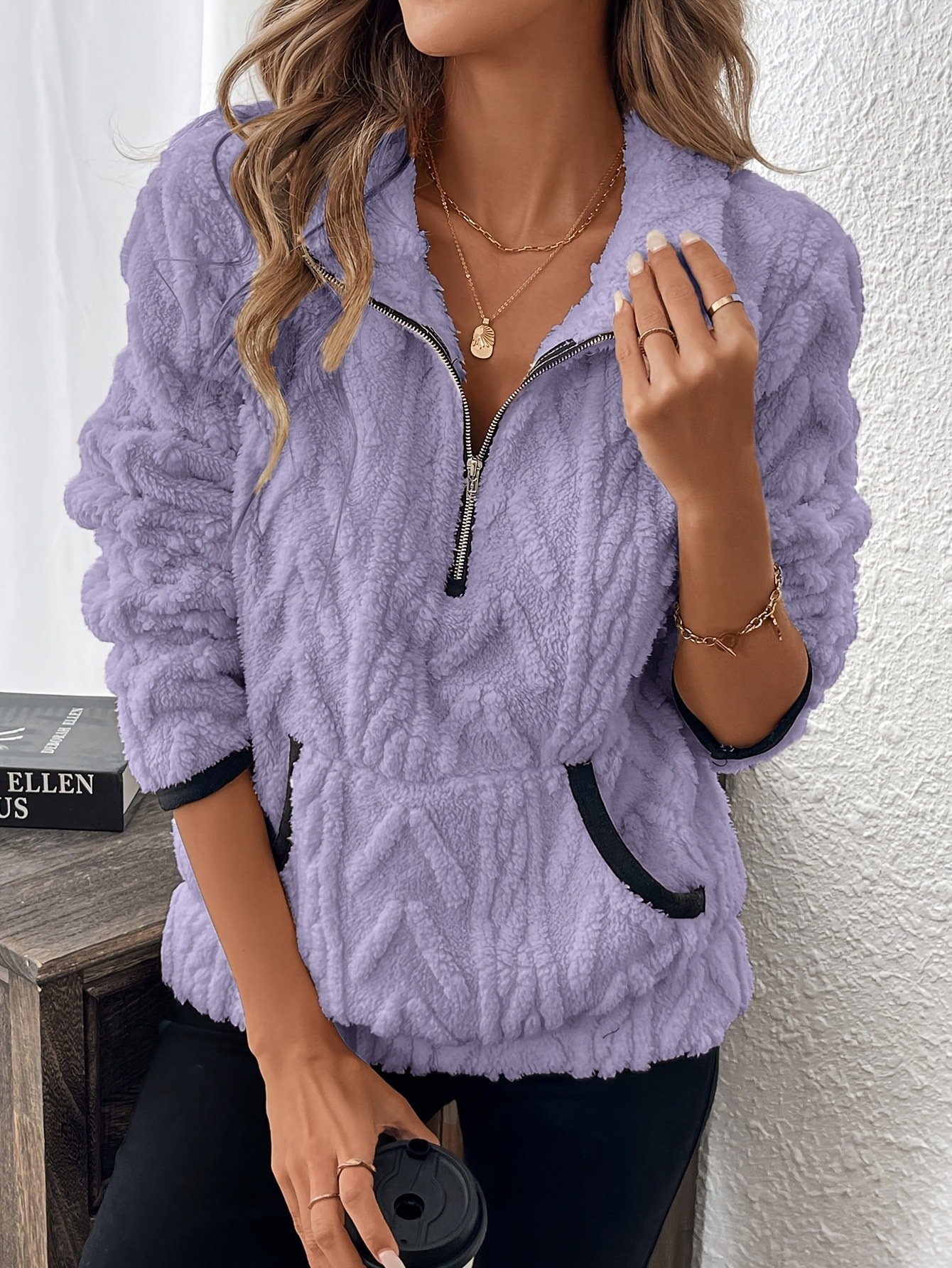 Lässig V-Ausschnitt Unifarben Sweatshirt
