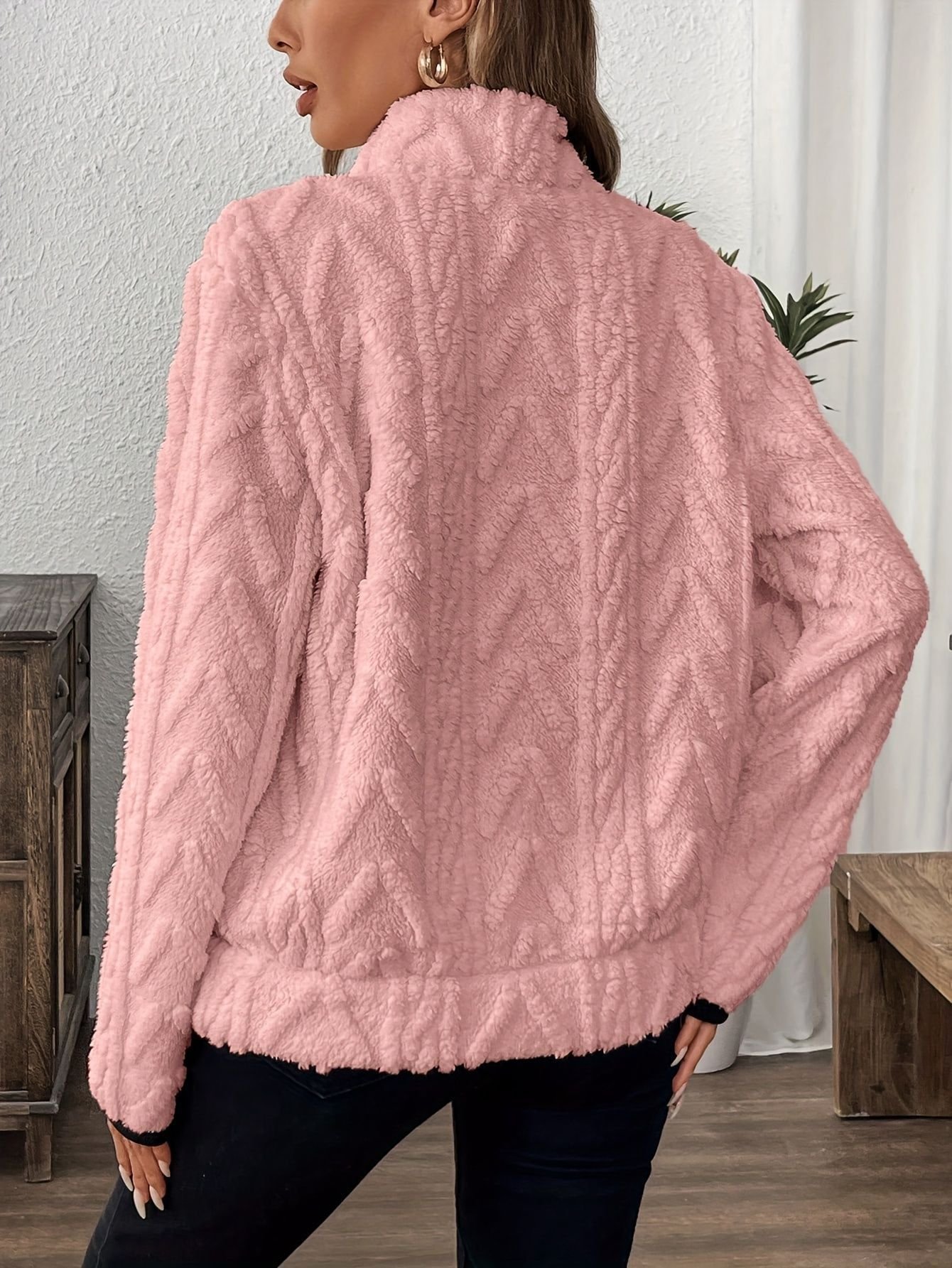 Lässig V-Ausschnitt Unifarben Sweatshirt