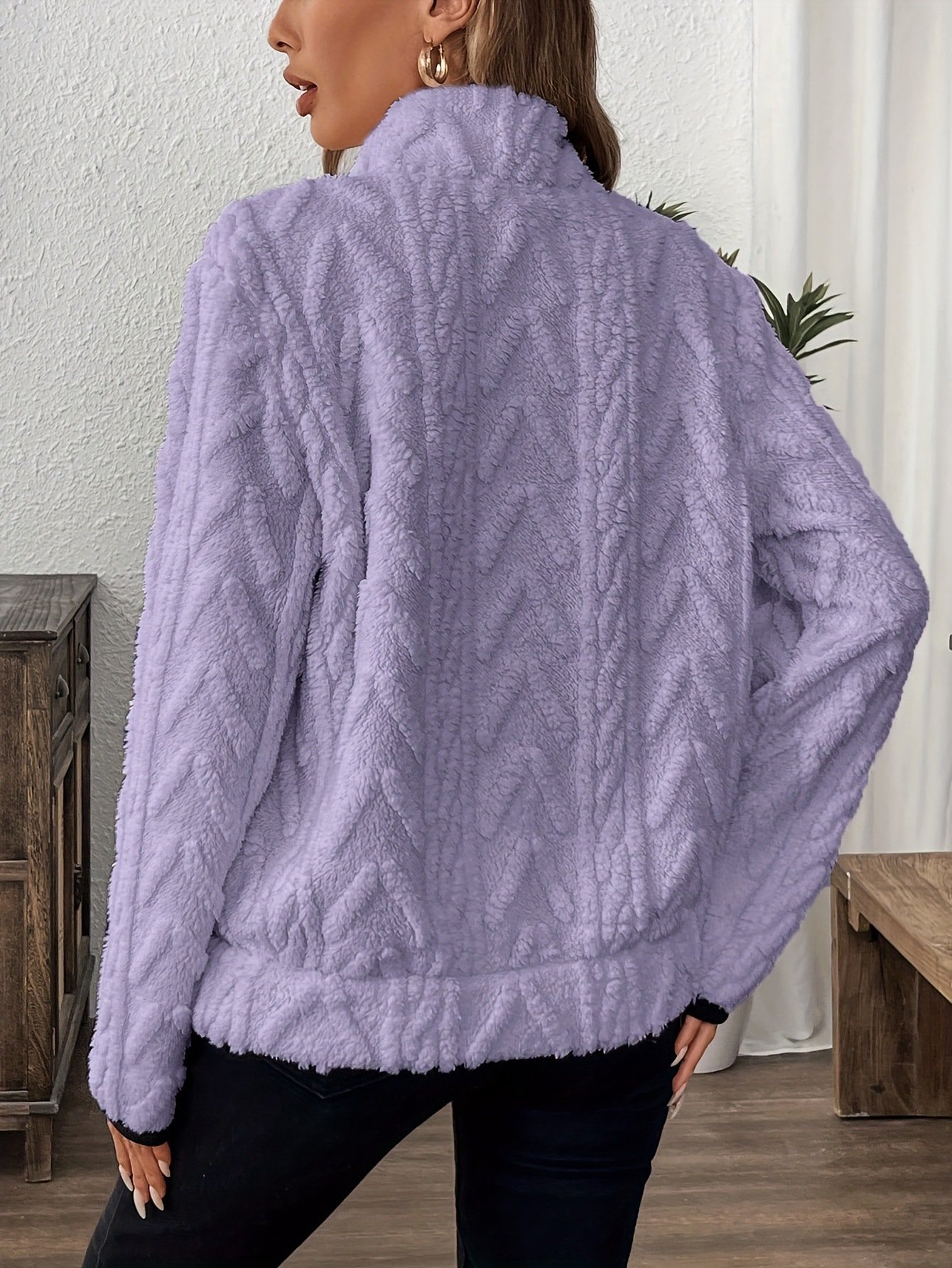 Lässig V-Ausschnitt Unifarben Sweatshirt