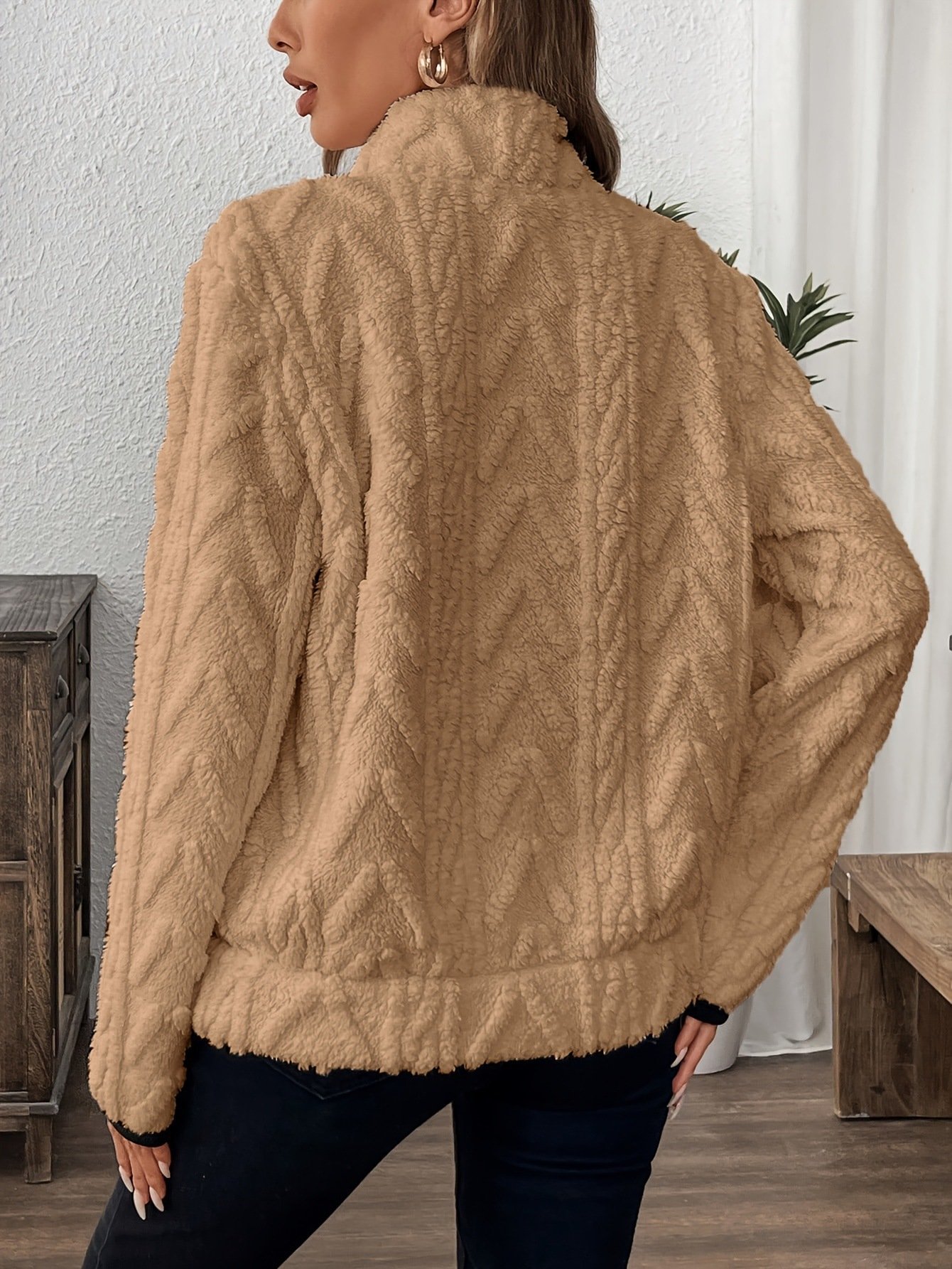 Lässig V-Ausschnitt Unifarben Sweatshirt