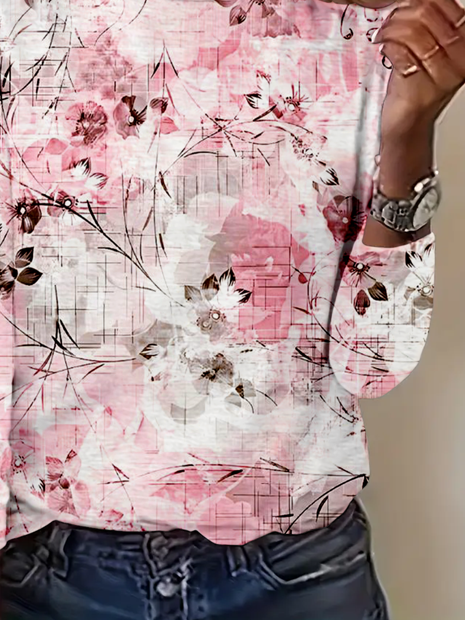 Lässig Farbverlauf Rundhals Langarm T-Shirt