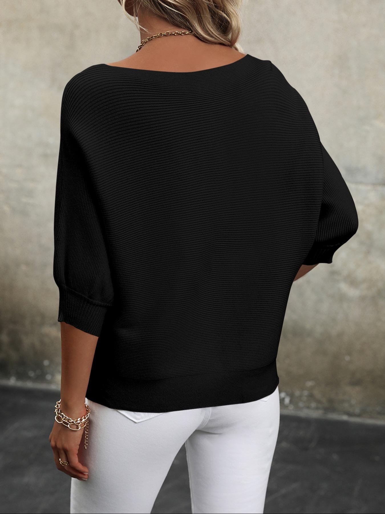 Damen Baumwolle Unifarben Langarm Bequem Lässig Pullover