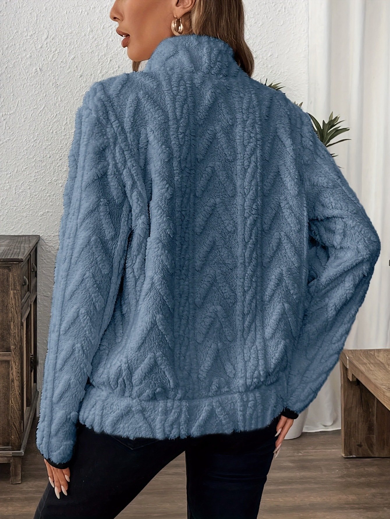 Lässig V-Ausschnitt Unifarben Sweatshirt