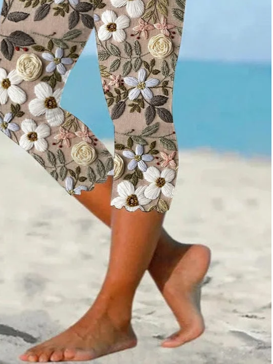 Damen Geblümt Caprihosen Elastische Taille Hose Lässig Sommer Hose