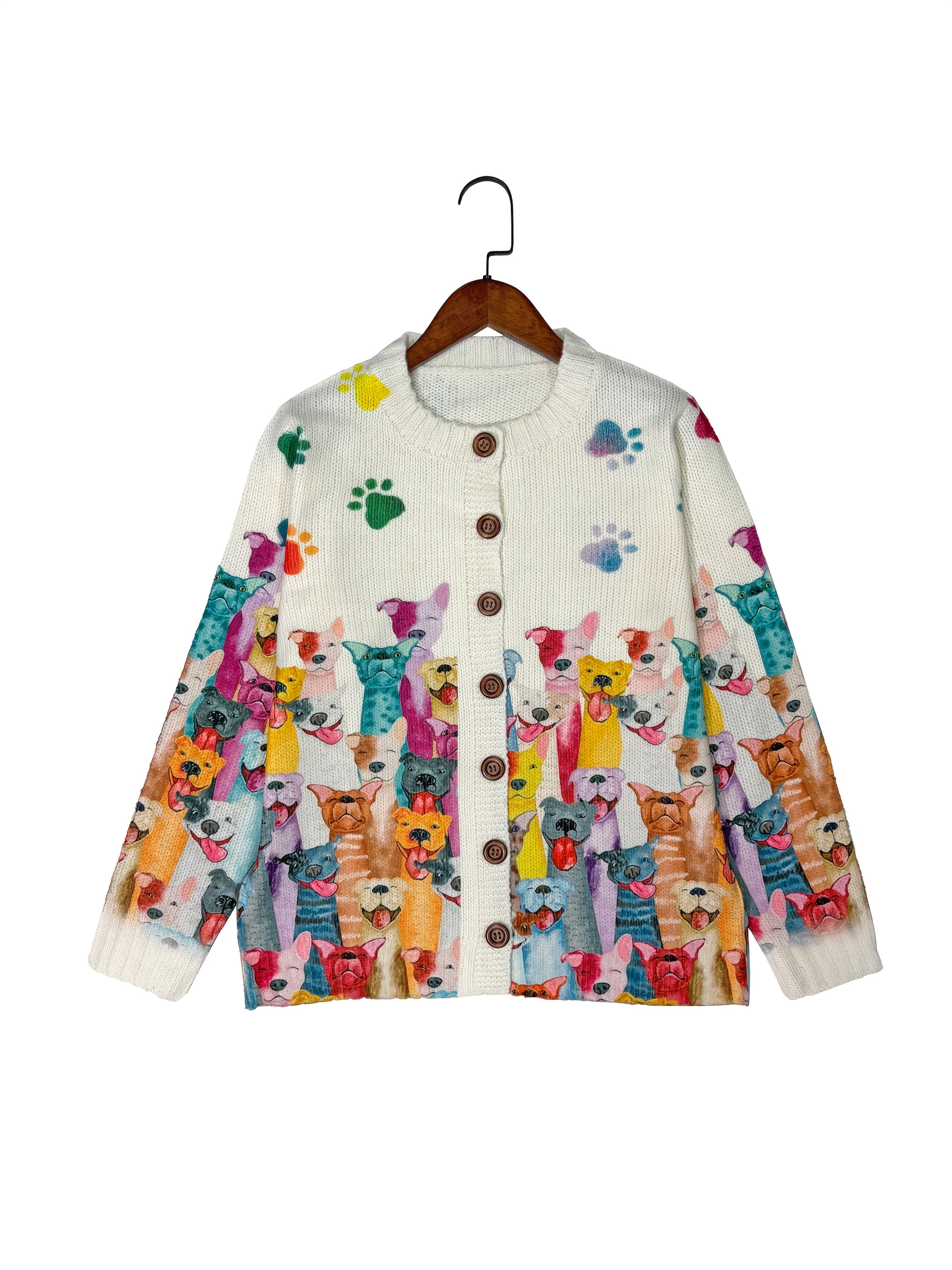 Damen Gestrickt Geometrisch Langarm Bequem Retro Strickjacke