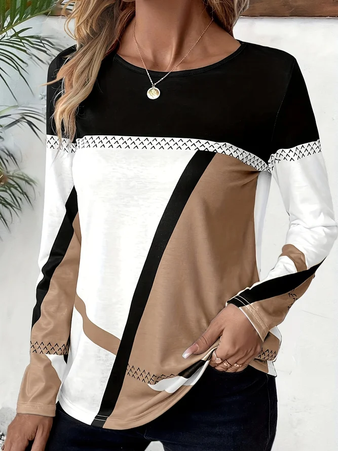 Lässig Abstrakt Rundhals Langarm T-Shirt