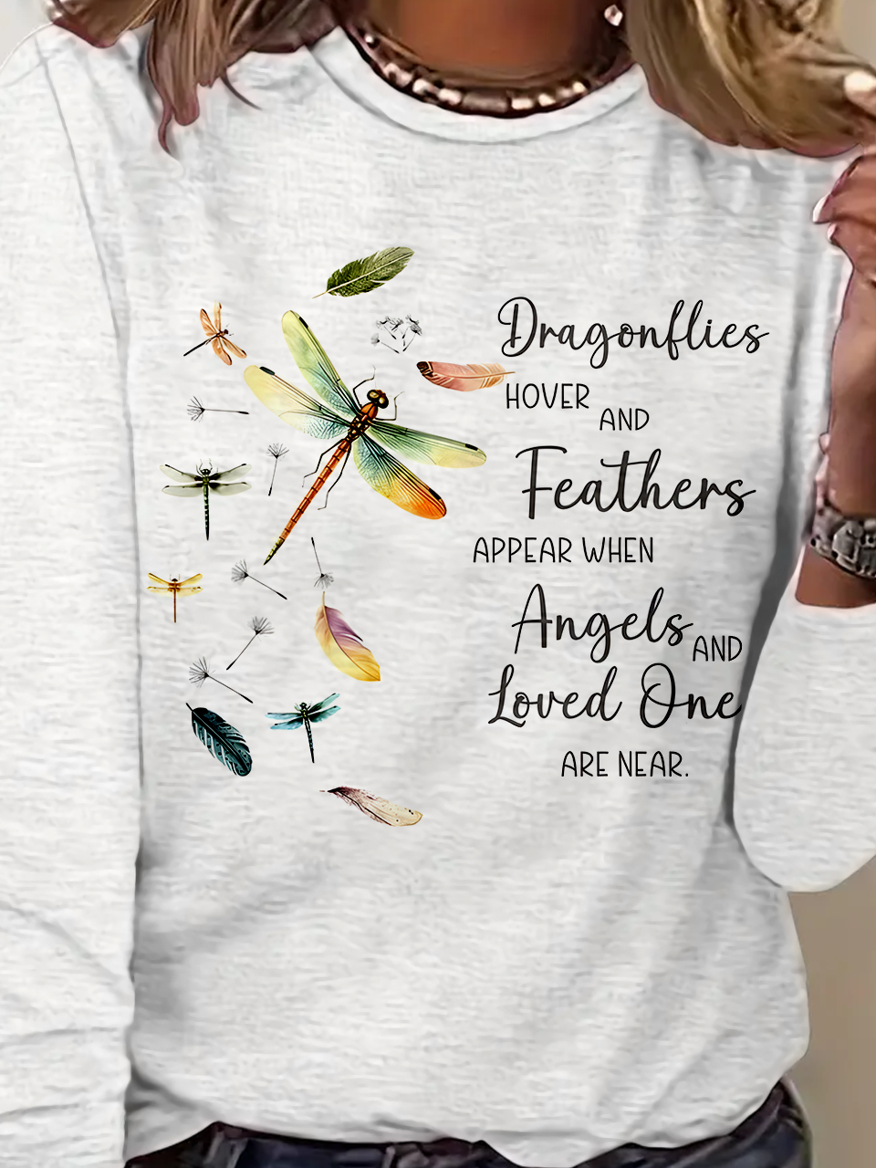 Lässig Libelle Rundhals Langarm T-Shirt