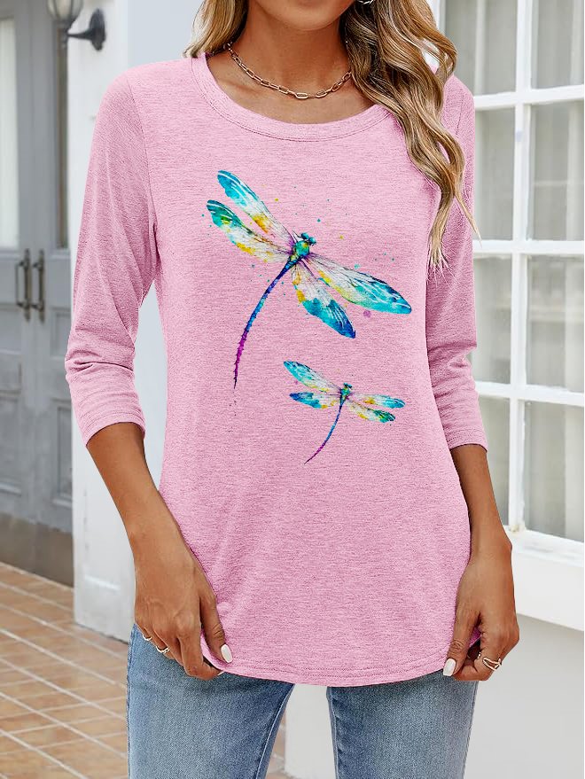 Retro Kariert Rundhals Langarm T-Shirt