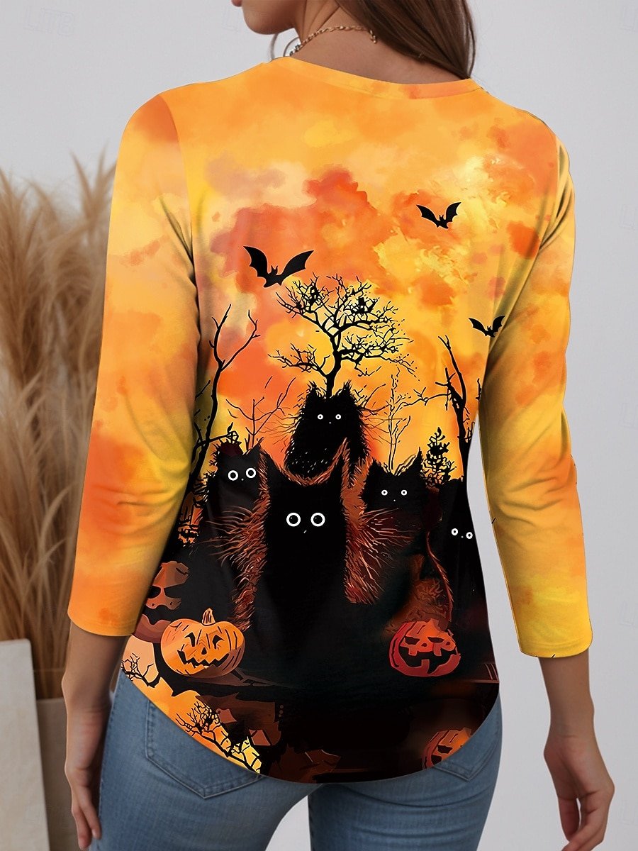 Retro Halloween Rundhals Langarm T-Shirt