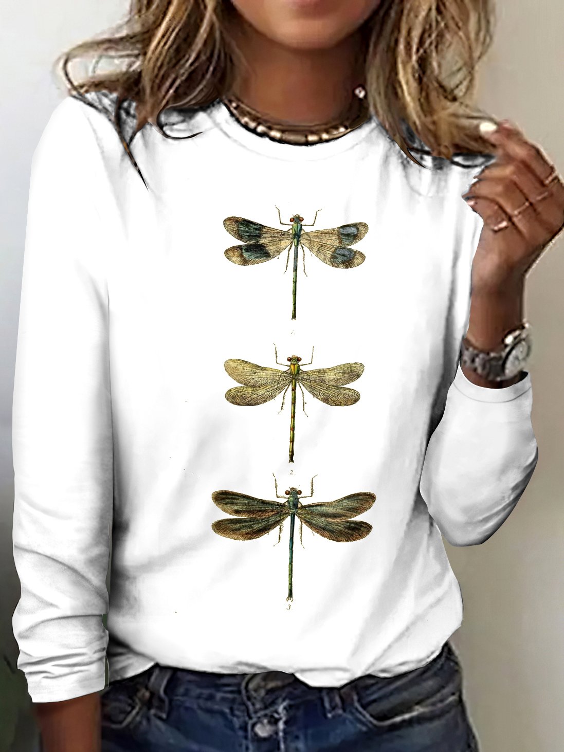 Retro Kariert Rundhals Langarm T-Shirt