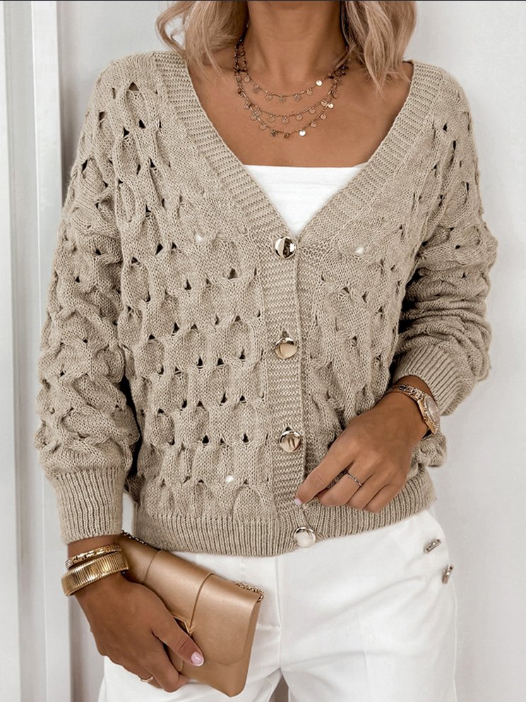 Damen Baumwolle Unifarben Langarm Bequem Lässig Pullover