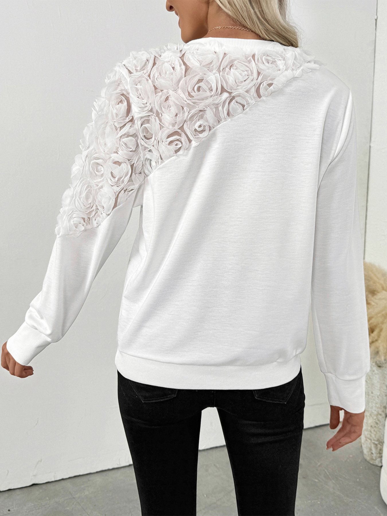 Lässig Rundhals Geblümt Sweatshirt
