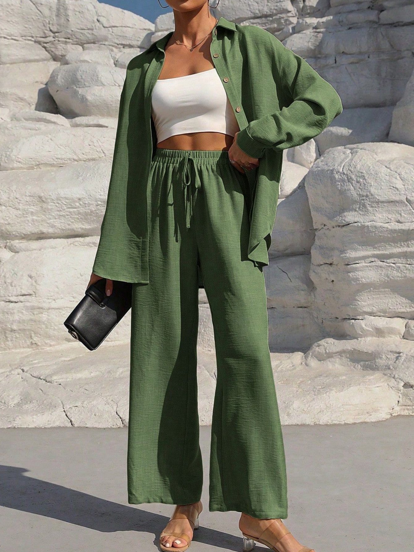 Damen Unifarben Nahtverarbeitung Zweiteiliges Set Täglich Langarm Lässig Frühling/Herbst Bluse mit Hose Matching Set