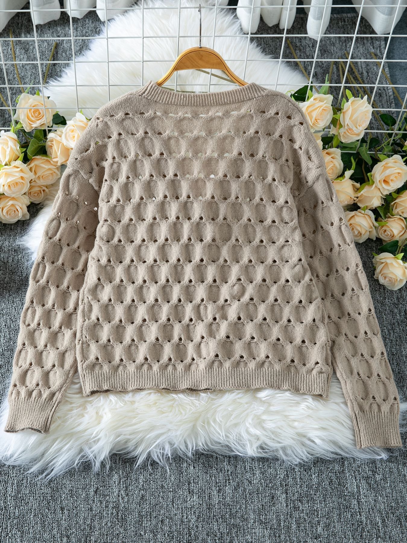 Damen Baumwolle Unifarben Langarm Bequem Lässig Pullover
