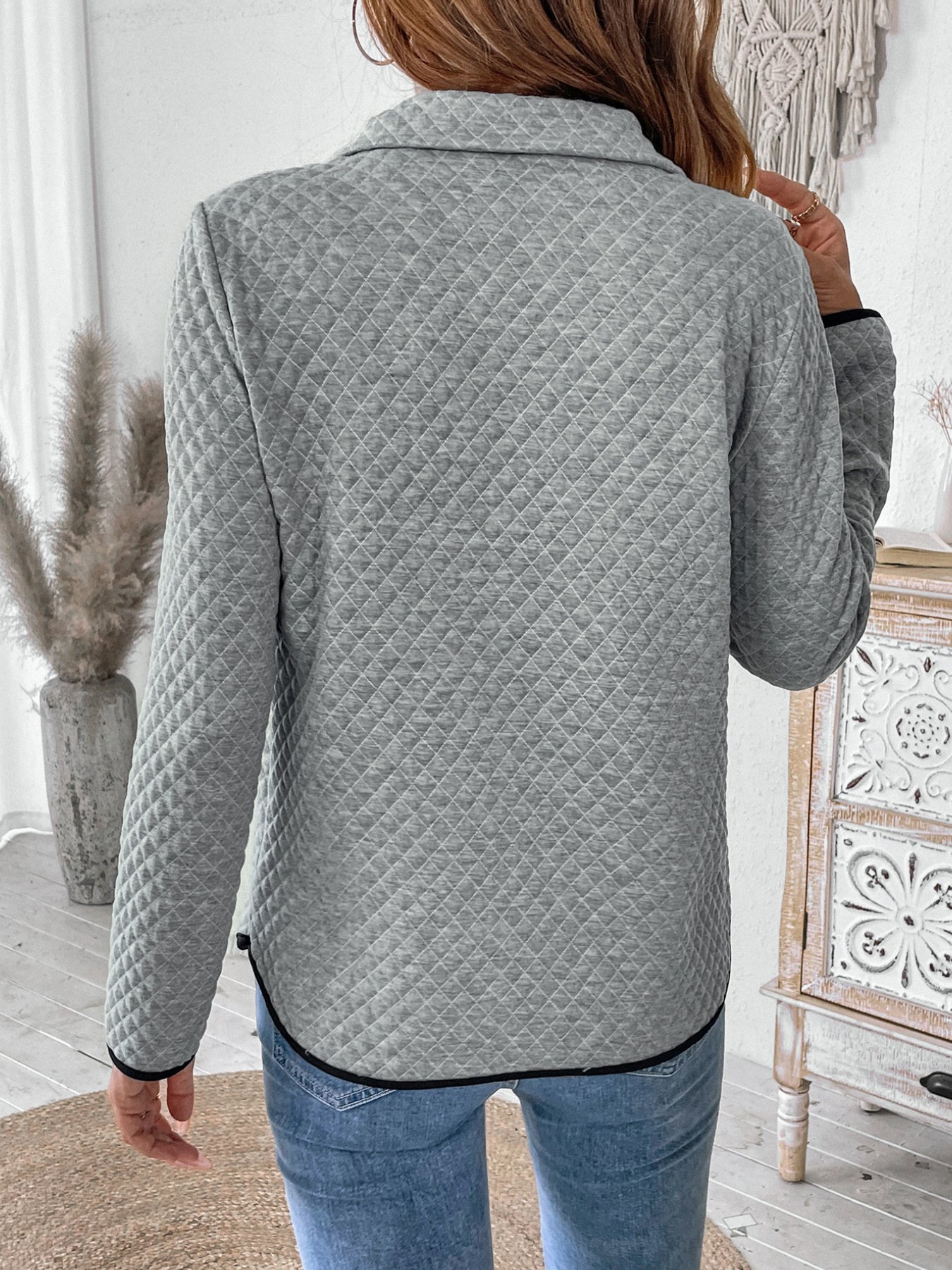 Lässig Polokragen Unifarben Sweatshirt