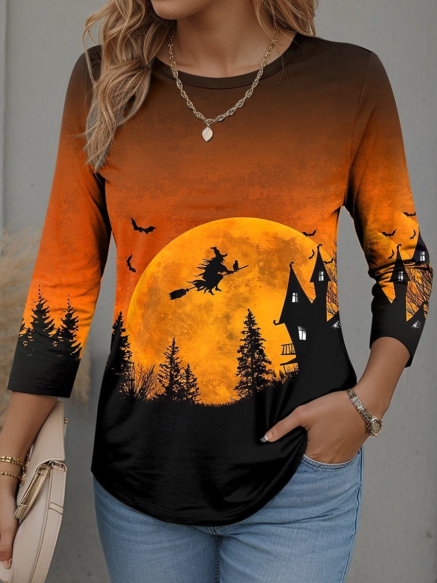 Retro Halloween Rundhals Langarm T-Shirt