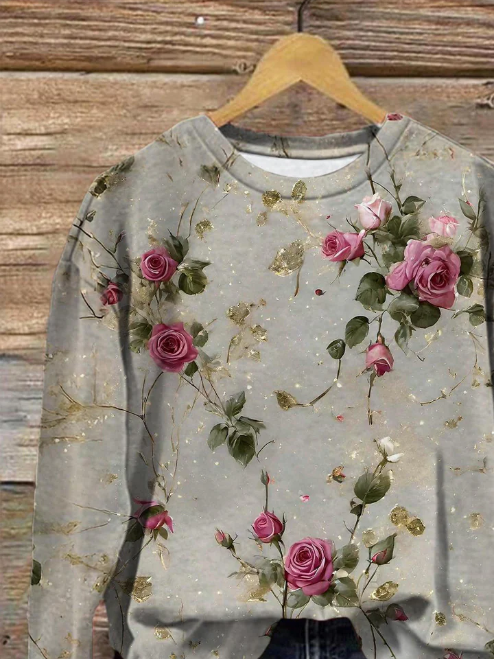 Lässig Rundhals Geblümt Sweatshirt Print