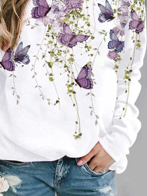 Lässig Rundhals Schmetterling Sweatshirt Print