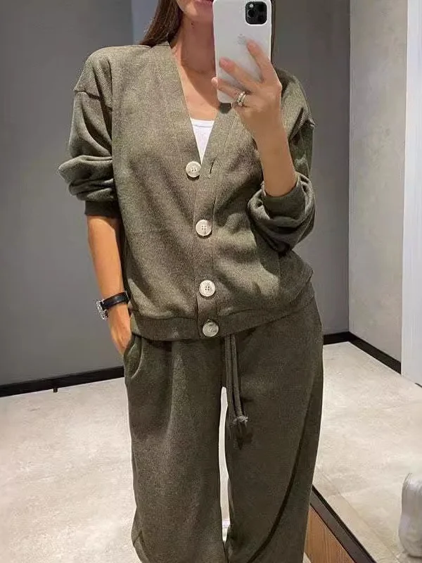 Damen Unifarben Nahtverarbeitung Zweiteiliges Set Täglich Langarm Lässig Frühling/Herbst Bluse mit Hose Matching Set