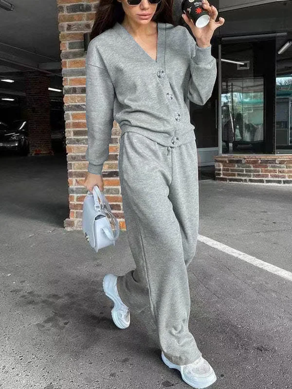 Damen Unifarben Nahtverarbeitung Zweiteiliges Set Täglich Langarm Lässig Frühling/Herbst Bluse mit Hose Matching Set