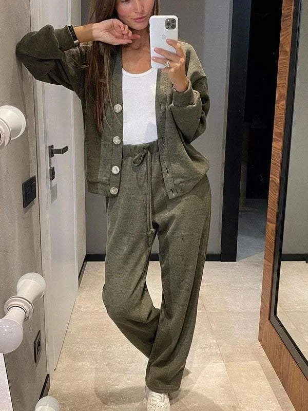Damen Unifarben Nahtverarbeitung Zweiteiliges Set Täglich Langarm Lässig Frühling/Herbst Bluse mit Hose Matching Set