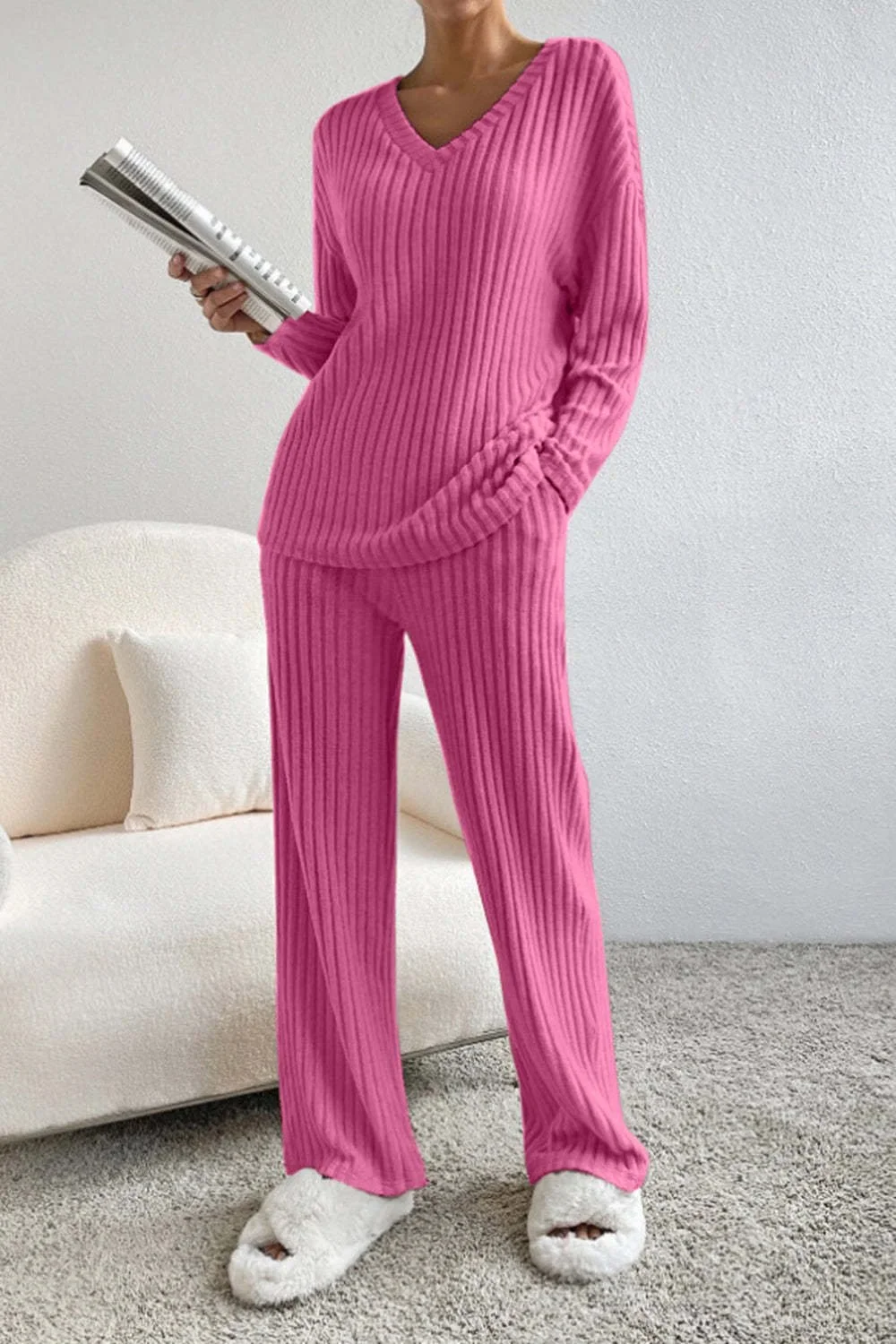 Damen Unifarben Geprägt Zweiteiliges Set Täglich Langarm Lässig Frühling/Herbst Bluse mit Hose Matching Set