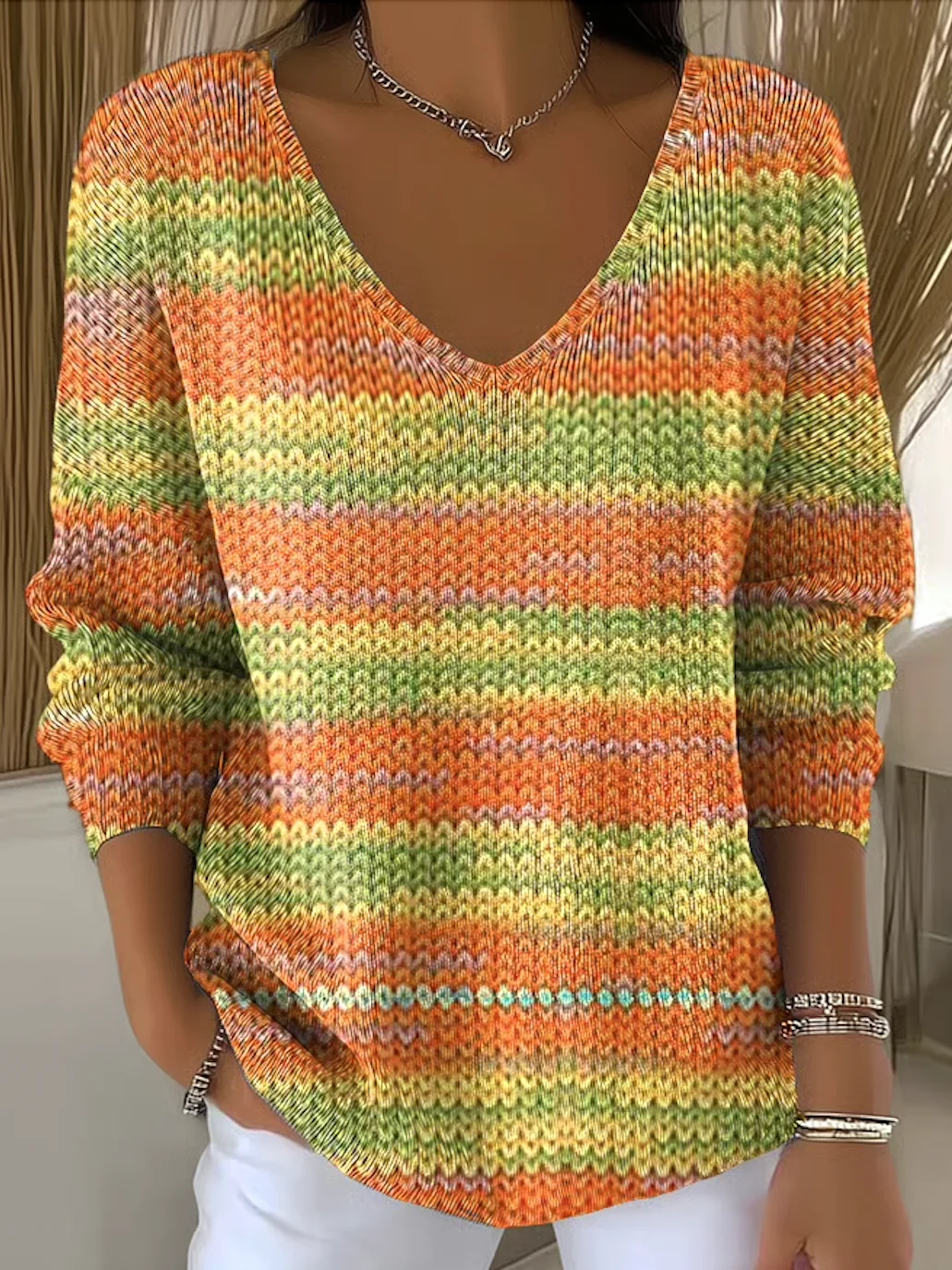 Damen Baumwolle Geblümt Langarm Bequem Lässig Pullover