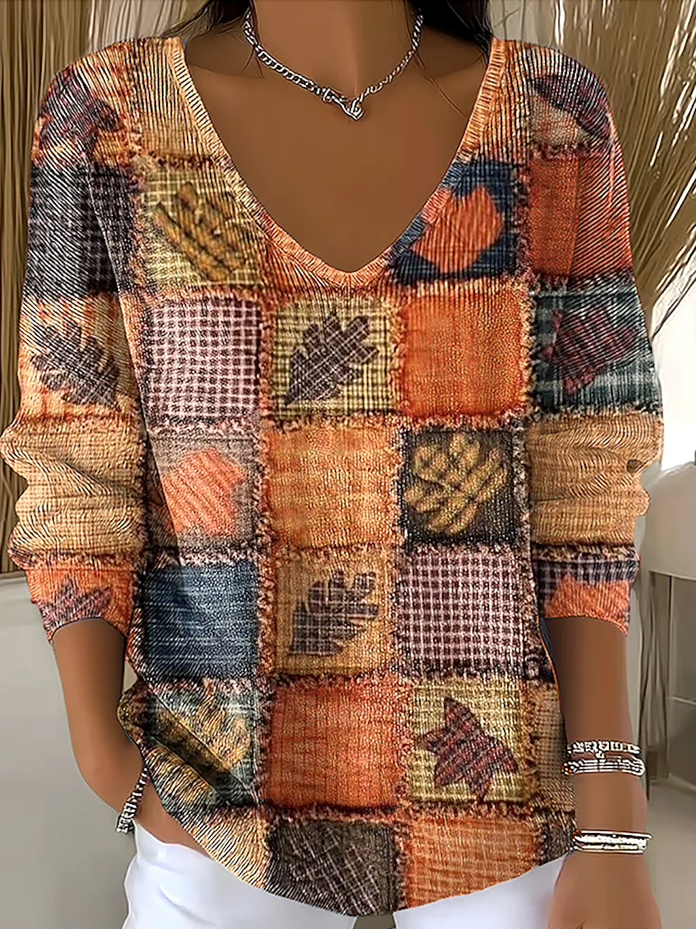 Damen Baumwolle Geblümt Langarm Bequem Lässig Pullover