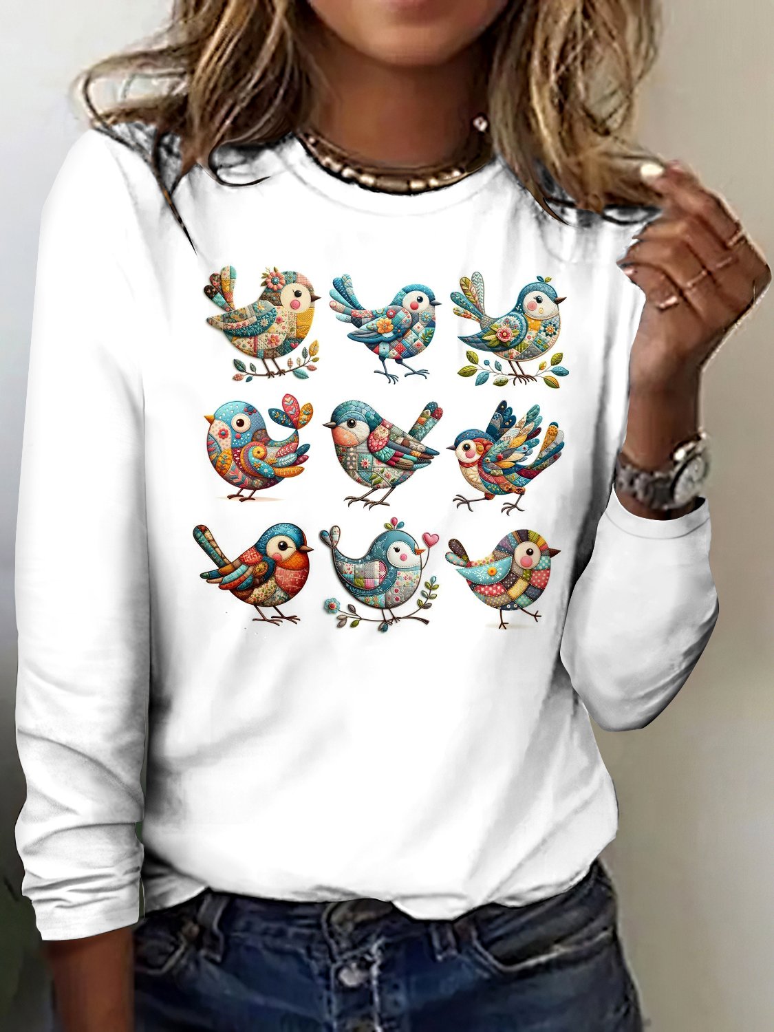 Retro Kariert Rundhals Langarm T-Shirt