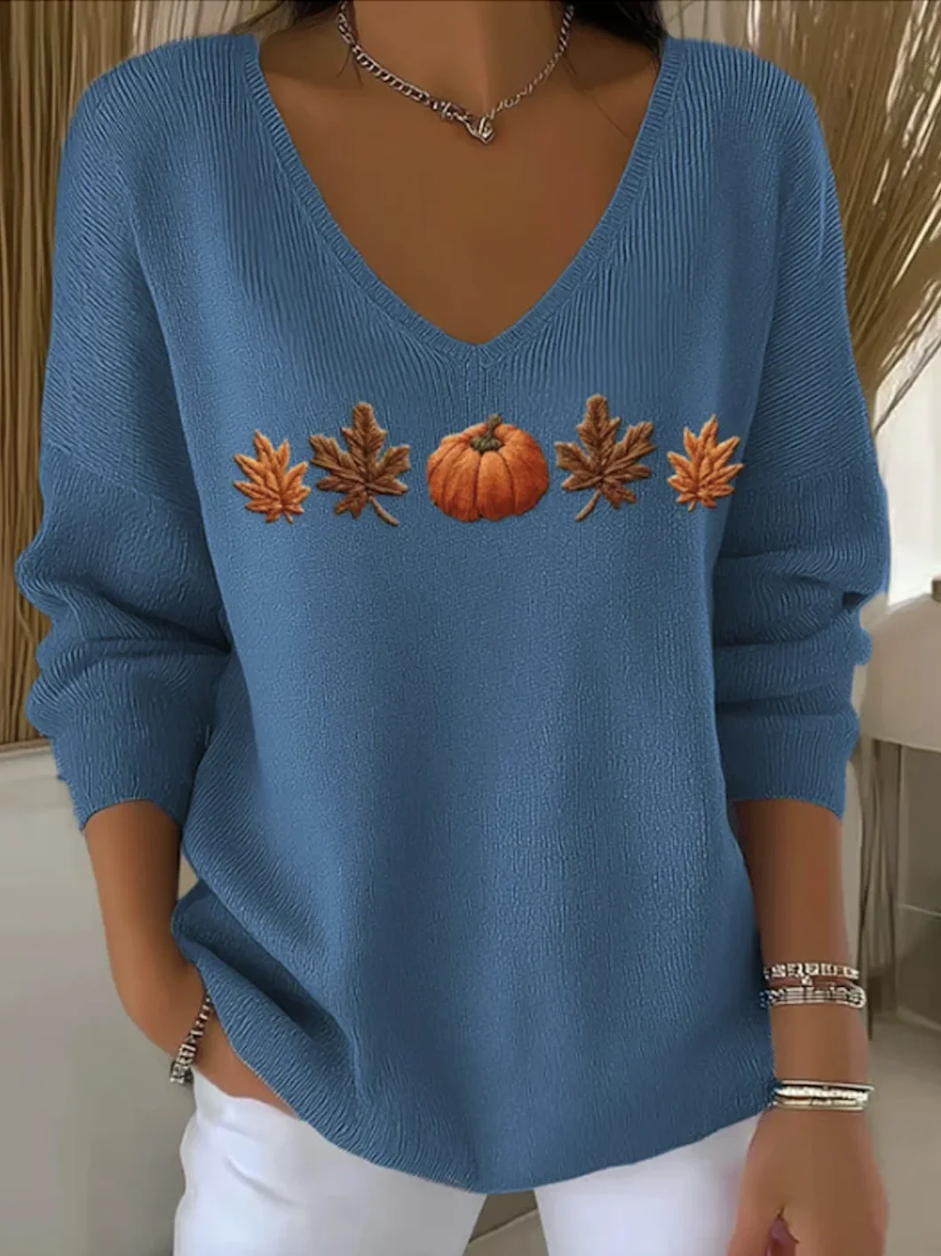 Damen Baumwolle Geblümt Langarm Bequem Lässig Pullover