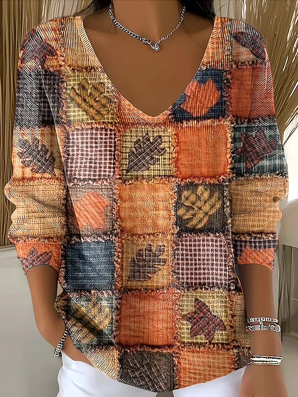 Damen Baumwolle Geblümt Langarm Bequem Lässig Pullover