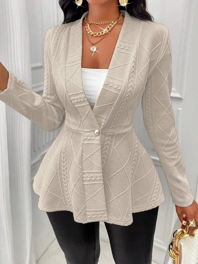 Damen Frühling/Herbst Oberbekleidung Retro Jacquard Geometrisch Langarm Halb offener Kragen Jacke