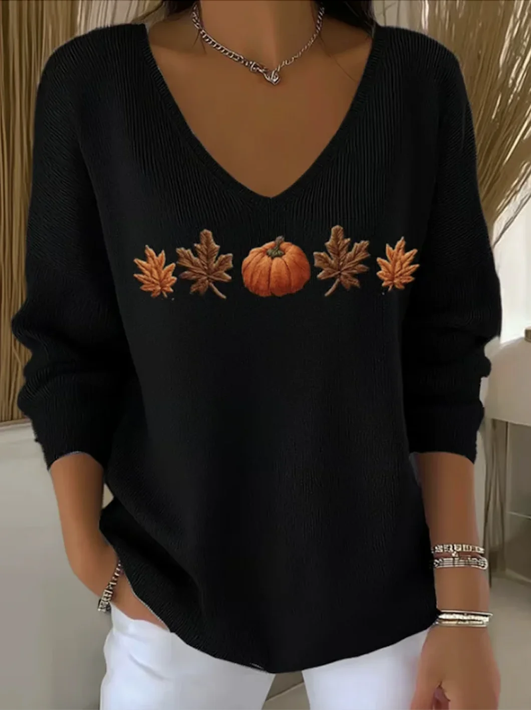 Damen Baumwolle Geblümt Langarm Bequem Lässig Pullover