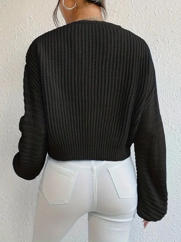 Damen Baumwolle Unifarben Langarm Bequem Lässig Pullover